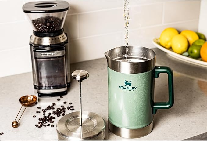 Stanley Classic Stay-Hot French Press Coffee Maker 48 oz | 5 Minute Brew, 4 Hours Hot | Mesh Filter for Coffee Grounds | Insulated Stainless Steel French Press | BPA-Free | Black 2.0
