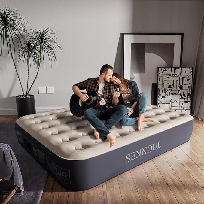 Air Mattress Queen with Built in Pump - Upgraded Blow Up Bed, 2 Mins Quick Self Inflatable, 13"/650lbs Max, Strong Support, All Night No Lost Air, for Camping,Home,Guests & Portable Travel