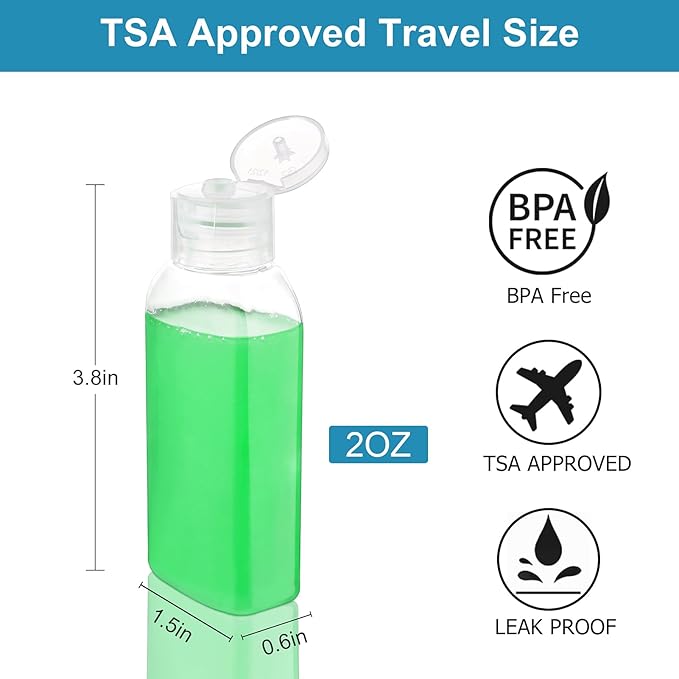 Cosywell Travel Bottles for Toiletries Plastic Squeeze Bottles 5pcs 2 oz TSA Approved Travel Size Containers Refillable Cosmetic Containers Kit Leak proof Shampoo Conditioner Travel Essentials