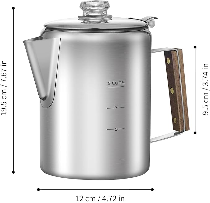 Coffee Percolator with 100pcs Coffee Filters - 9 Cups | Durable Stainless Steel Material Camping Coffee Pot| Brew Coffee On Fire, Grill or Stovetop | Ideal for Home, Camping