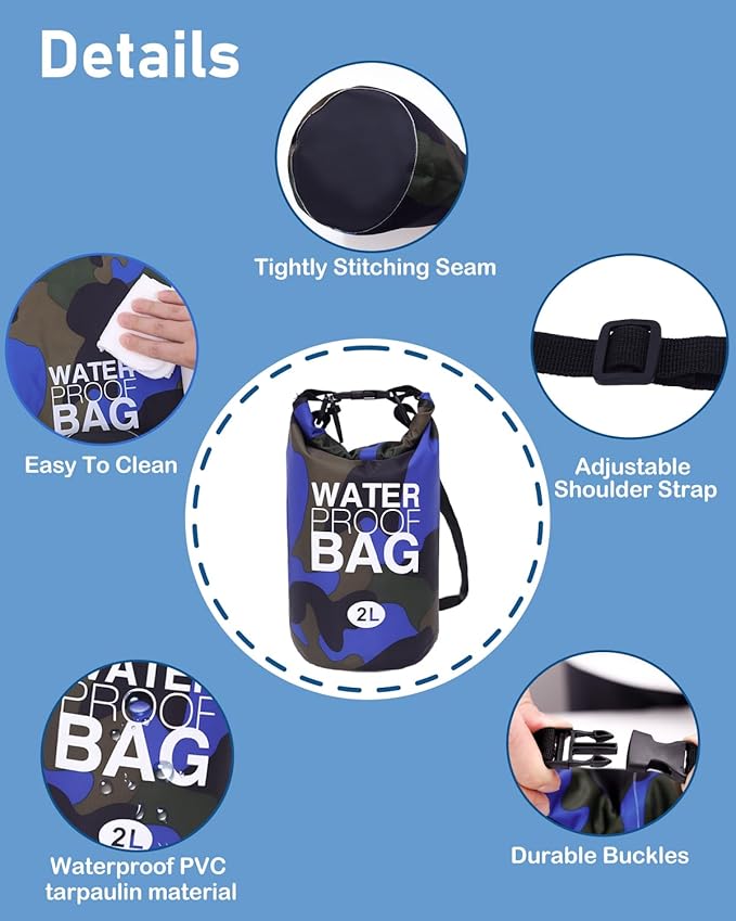 babygoal Waterproof Wet Bag and Dry Bag, Roll Top Waterproof 2L Backpack Sack for Travel,Swimming,Kayaking, Beach, Rafting, Boating, Hiking, Camping and Fishing 2WLL04-B