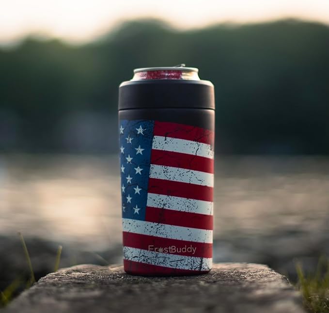 Frost Buddy Universal Can Cooler - Fits All - For Regular 12 & 16 oz or Slim-Size Bottles - Insulated Double-Walled Stainless Steel (Navy)