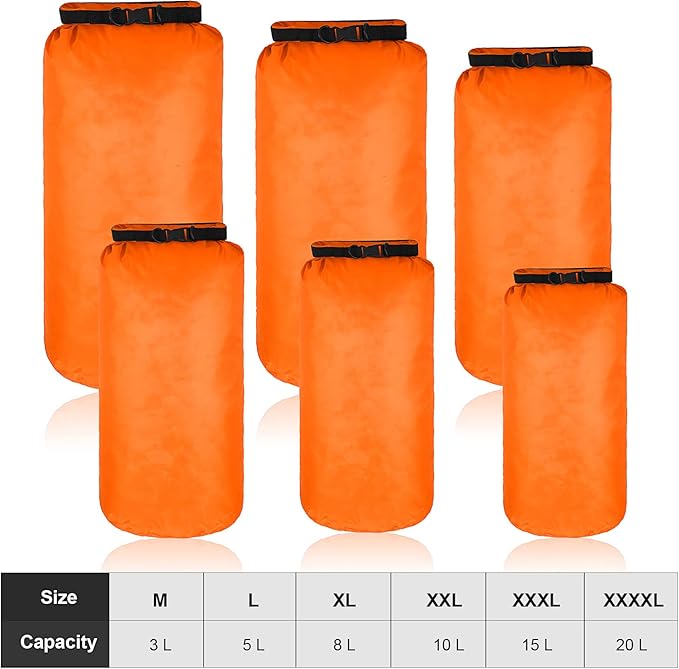 Shappy 6 Pcs Waterproof Dry Bag Set 6 Size Lightweight Sack and Long Adjustable Shoulder Strap 20/15/10/8/5/3l Outdoor Keep Gear Stuff Sack for Backpacking Boating Hiking Camping
