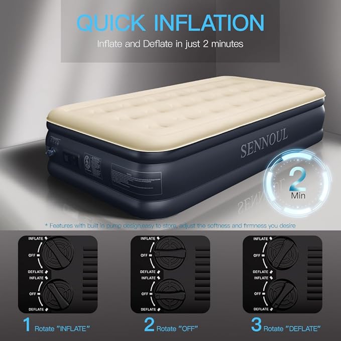 Twin Air Mattress with Built in Pump Raised,Upgraded Single Blow Up Bed,2 Mins Quick Self Inflatable/Deflation,18"/550lbs Max, Strong Support,No Leakage,No Odor,for Home,Guests,Camping,Travel