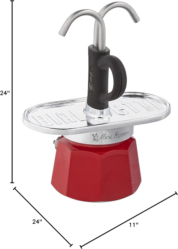 Bialetti - Mini Express Magritte: Moka Set includes Coffee Maker 2-Cup (2.8 Oz) + 2 shot glasses, Red, Aluminium