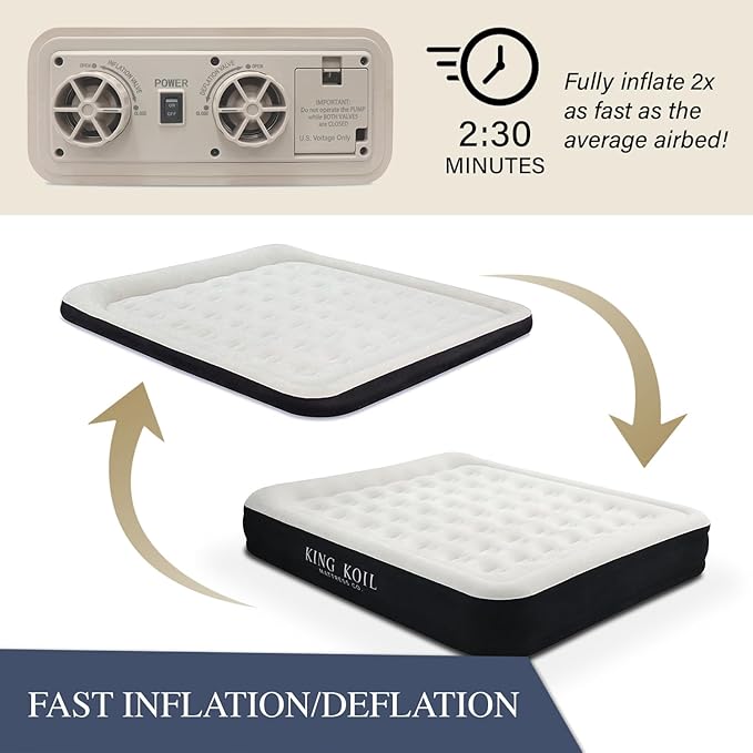 King Koil Luxury Plush Pillow Top California King Air Mattress with Built-in High-Speed Patented Pump for Home, Camping & Guests, 13" Inflatable Double High Blow Up Airbed, Waterproof, 1-Year Warranty
