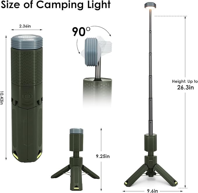 Camping Lights,Telescopic Camping Lantern with Storage Bag,7800mAh Rechargeable Outdoor Adventure Emergency Light,Waterproof LED Work Lights with Magnetic (Grass Green)