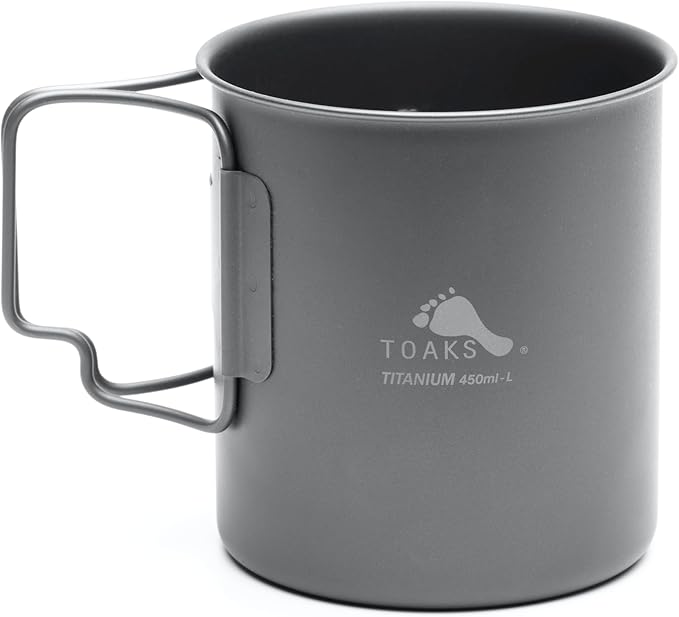 TOAKS Ultralight 450ml Titanium Cup – Camping Mug with Foldable Handles, 48g, Backpacking & Hiking Gear