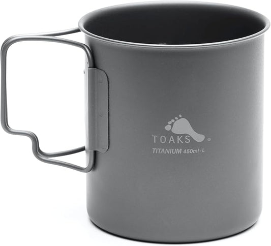 TOAKS Ultralight 450ml Titanium Cup – Camping Mug with Foldable Handles, 48g, Backpacking & Hiking Gear