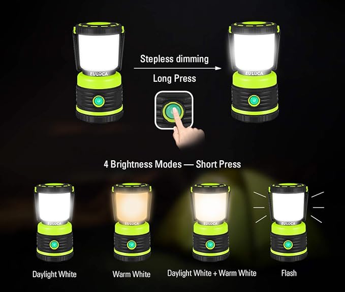 Battery Powered LED Camping Lantern, Super Bright Dimmable with 4 Light Modes, Waterproof Tent Light, Portable Lantern Flashlight for Hurricane, Emergency , Power Outages