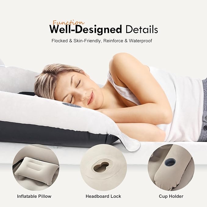 DIMAR GARDEN King Size Air Mattress with Headboard and Pillows, Inflatable Bed Blow Up Bed