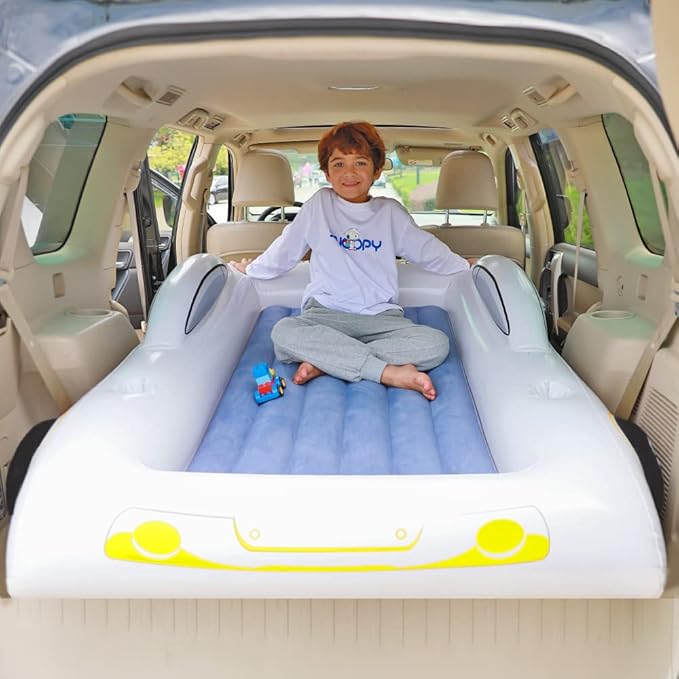 Inflatable Toddler Travel Bed- Portable Travel Toddler Air Bed for Kids Camping Air Mattress Racecar Toddler Bed with Sides Blow Up Mattress Sleeping Pad for Camping Car Travel Sleeping(Blue1)