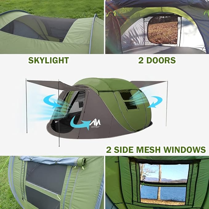 Tent Footprint + 4 Person Pop Up Tent, Waterproof Tent & 13x9 FT Large Size Ground Cloth for Camping Hiking Picnic