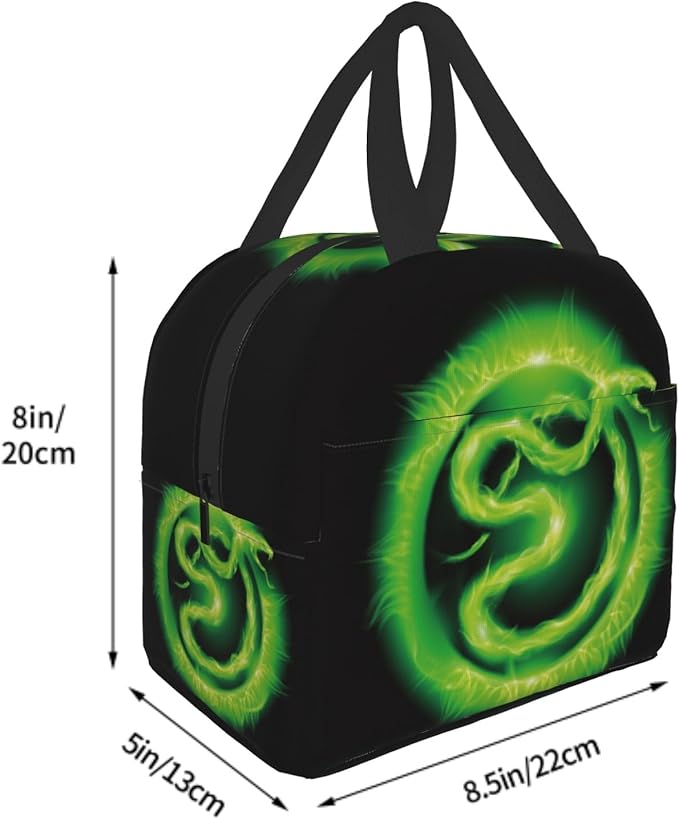 Giwawa Green Fire Snake Lunch Box, Insulated Lunch Cooler Tote Bags for Kids, Reusable Thermal Food Container Handbags for Teens Men Women Picnic Travel