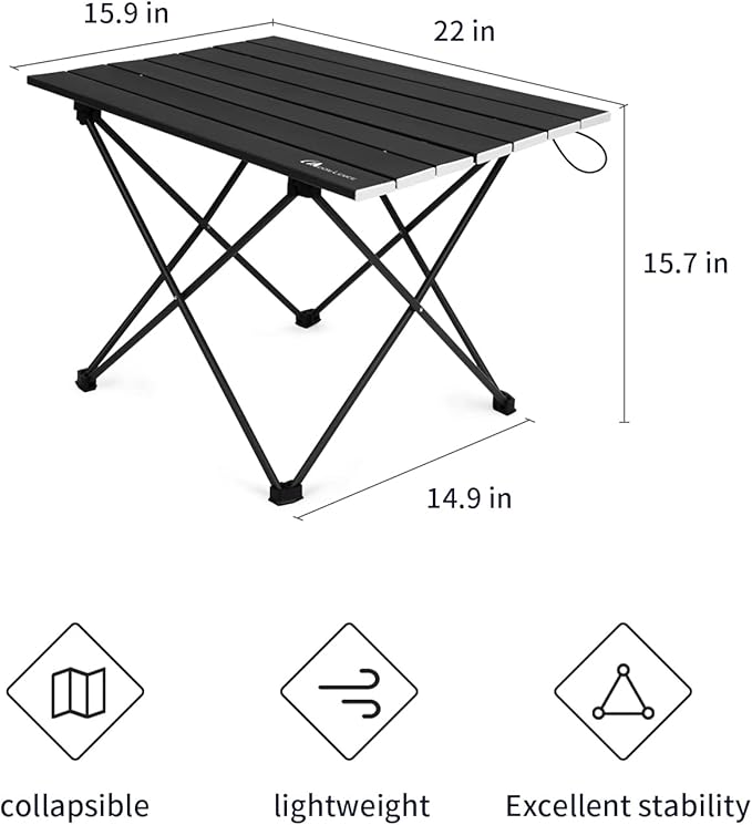 MOON LENCE Folding Outdoor Aluminum Camping Table Portable Ultralight Compact Backpacking Travel Table for Beach, Picnics, Hiking (Black, Middle)