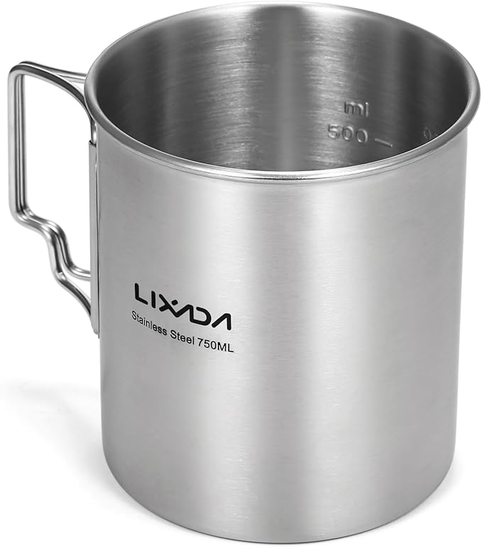 Lixada 750ml Camping Cup Pot Cup Stainless Steel Water Cup Mug with Foldable Spoon for Outdoor Camping Hiking Backpacking