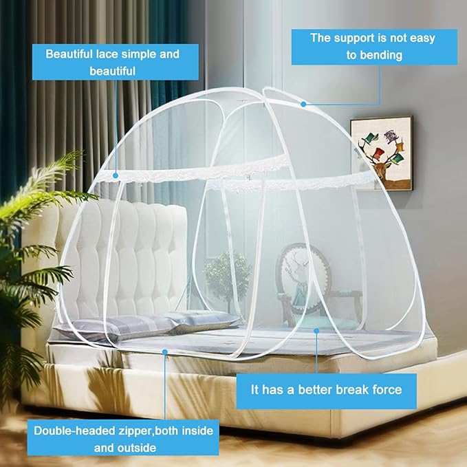 AMMER Pop Up Mosquito Net Tent for Beds, Portable Foldable Mosquito Netting Folding Design with Net Bottom,2 Entries,Suit for Twin to King Size Bed (79x71x59inch)