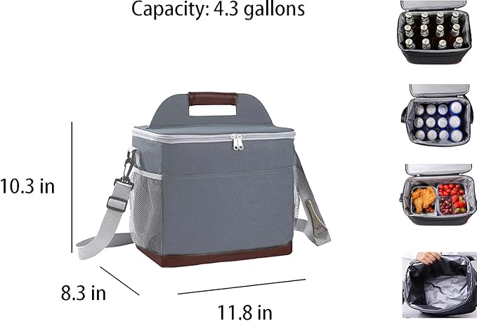 24-Can Insulated Lunch Bag for Women & Men - Large Soft Cooler Box with Leakproof Design, Lightweight Thermal Tote for Work, Travel, Picnic, Camping (Gray)
