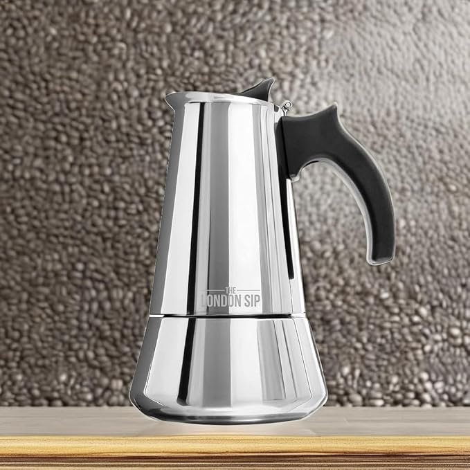 London Sip Stainless Steel Stovetop Espresso Maker Moka Pot Italian Coffee Percolator, Silver, Medium (10.14 oz)