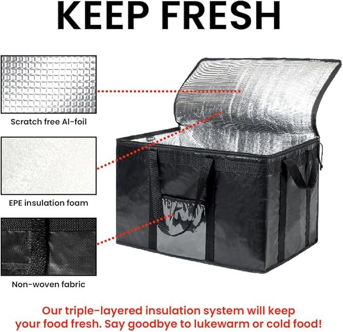 NZ home Durable 3XL PRO Insulated Cooler Bag and Food Warmer for Delivery & Grocery Shopping with Zippered Top, Gray Commercial Grade (1 Pack)