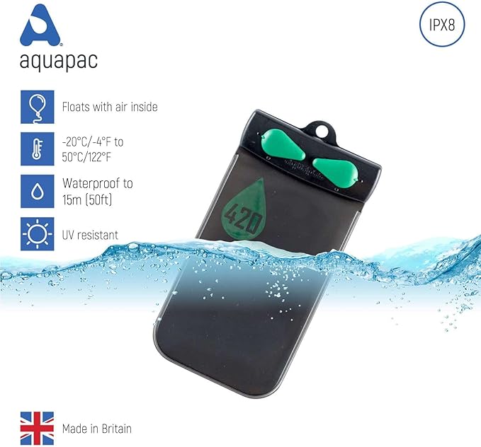 Aquapac Waterproof Phone Case - Black Plastic or Rubber Case for Cellular Phone - Waterproof Case for Music Theme - Whanganui Model