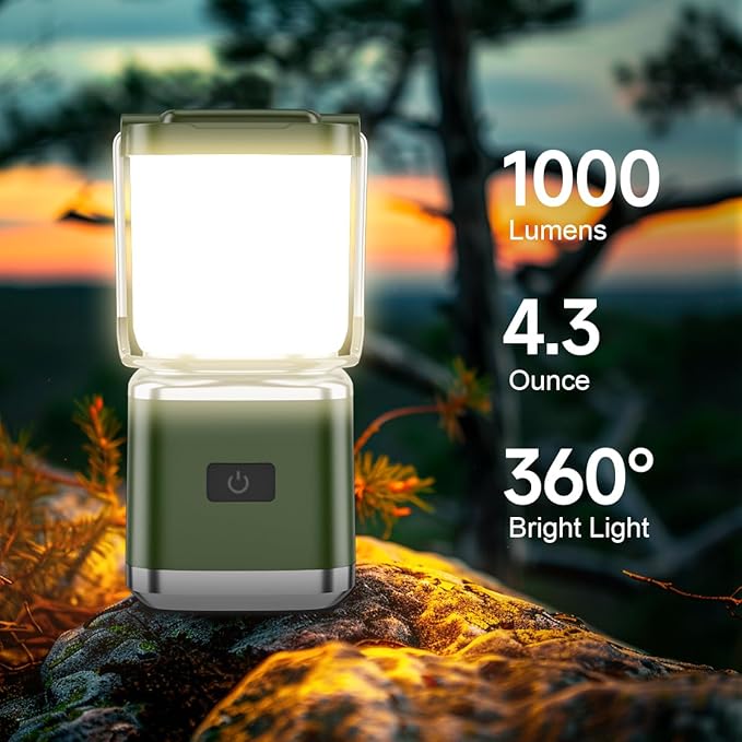 LED Camping Lantern, 1000 Lumens Camping Lantern Rechargeable with 4 Light Modes, Waterproof, Camping Essentials, Mini Lantern Flashlight for Camping, Hurricane, Emergency, Hiking, Power Outages, 2pc