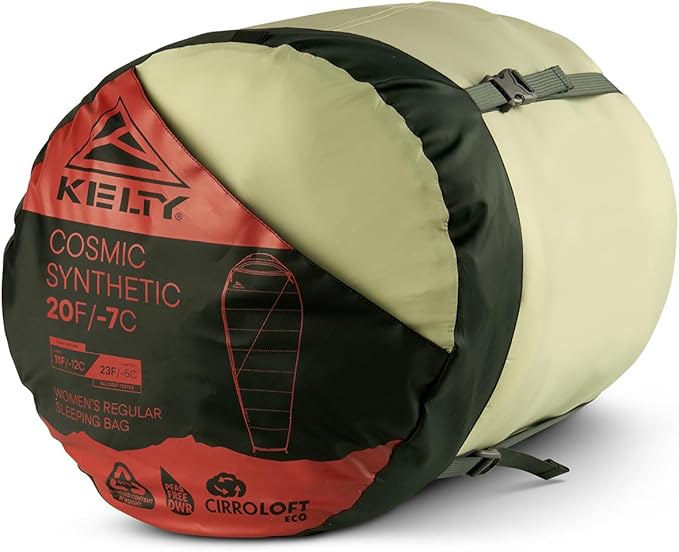 Kelty Cosmic Synthetic Fill 20 Degree Backpacking Sleeping Bag – Compression Straps, Stuff Sack Included