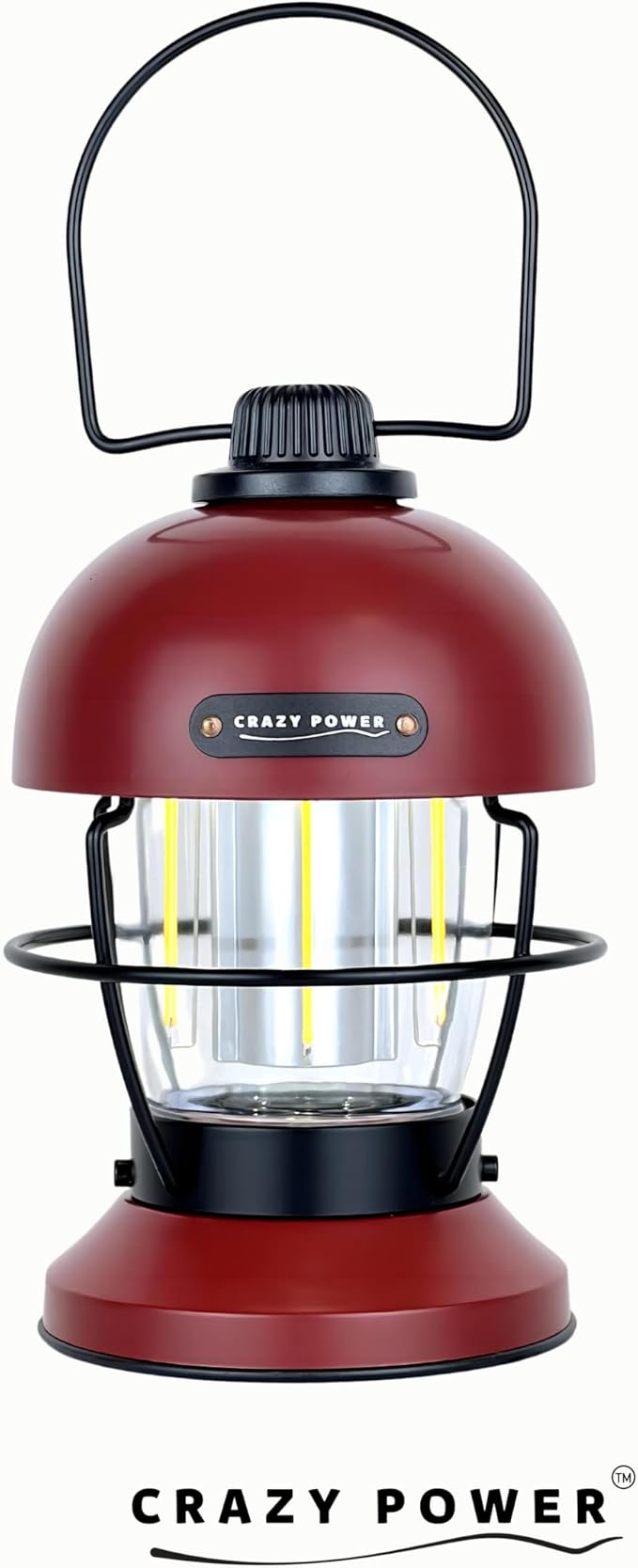 Crazy Power Camping Lantern Rechargeable LED Camping Light Premium Vintage Light 4500 mAh High Capacity Dimmable 3 Light Modes Waterproof for Camping Hiking Fishing Power Outages (CPB200 Red)