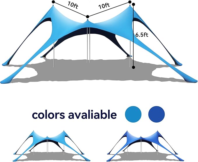 Beach Tent Sun Shelter,UPF 50+ Protection Sun Shade Canopy with 6 Sand Bags,4 Support Poles, Portable 13×20FT Outdoor Canopy Tent for Beach Camping,Fishing,Picnic (Light Blue)