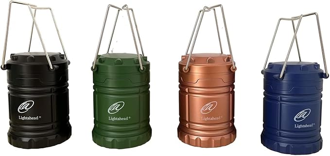Lightahead Portable Outdoor LED Camping Lantern, Set of 4 Colors Black,Blue,Brown,Green, Collapsible. Great for Emergency, Tent Light, Backpacking (Without Battery)