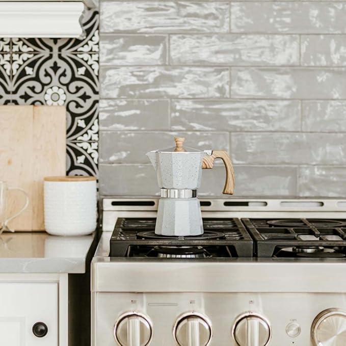 GROSCHE Milano Moka pot, Stovetop Espresso maker, Greca Coffee Maker, Stovetop coffee maker and espresso maker percolator (Grey, 9 cup)