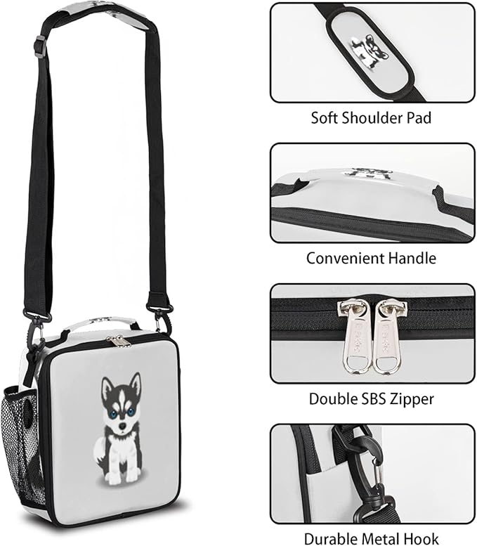 Husky Dog Insulated Lunch Bag Kids Cute Puppy Thermal Meal Reusable Lunch Box for Girls,Boys Waterproof Back to School Picnic
