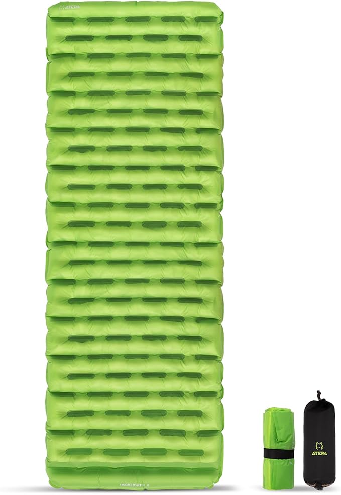 ATEPA Backpacking Sleeping Pad, 6 R-Value Insulated Ultralight Inflatable Sleeping Pad Thick Folding Camping Mattress with 7 Layers & Storage Bag for Camping Backpacking, Wide Long Size (72"x25")