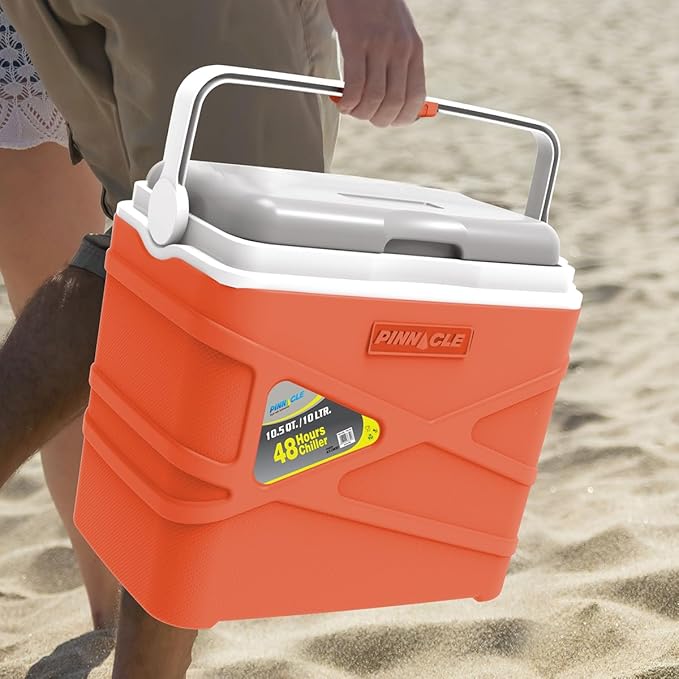 Pinnacle 10 Liter Insulated Cooler Lunch Box -Portable Camping/Picnic Hard Cooler –Coolbox Keeps Cool for 48 hrs. with Ice Retention–Heavy Duty Cooler for Beach, Grill, Travel,Tailgating,Small