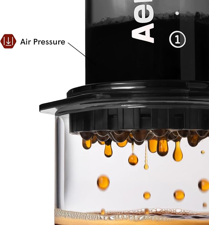 AeroPress Clear Black Coffee Press - All-in-One French Press, Pour-Over & Espresso Style Manual Brewer, 2 Min Brew for Less Bitterness, More Flavor, Small Portable Coffee Maker, Travel & Camping