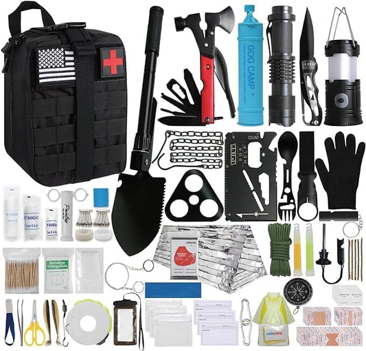 Original Survival Kit, 250 Pcs Survival Gear First Aid Kit with Molle System Compatible Bag and Emergency Tent - Ideal for Earthquake, Outdoor Adventure, Hiking, Hunting, Medium size