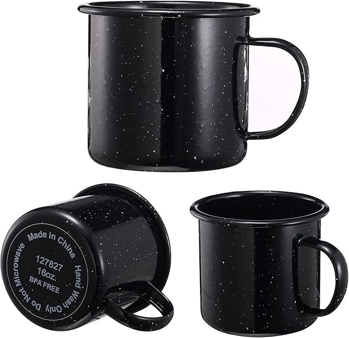 2 pcs 16oz Outdoor Mugs - Enamel Coffee Tea Camping Cup Mugs - Portable & Reusable (Blue-2 pcs)
