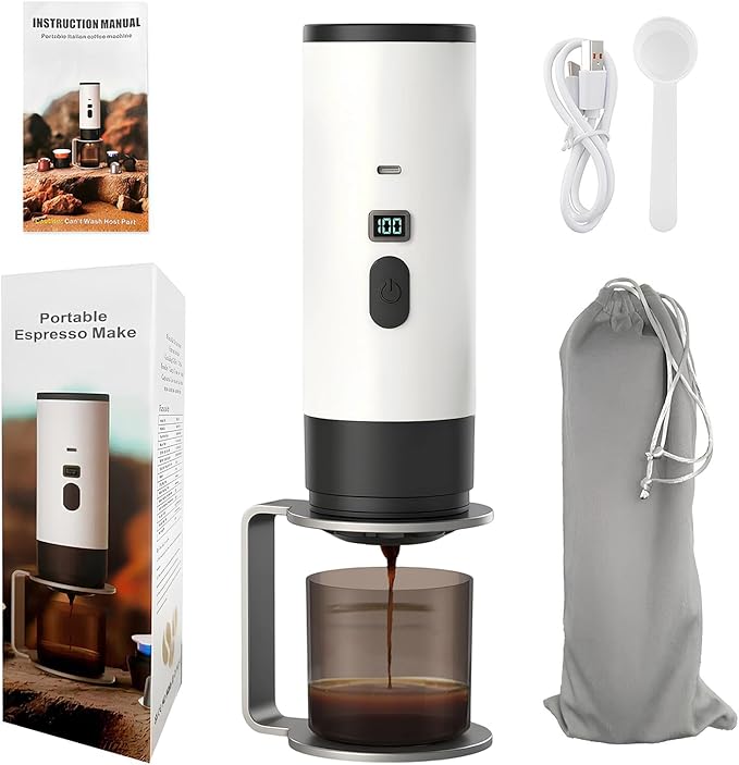 Portable Espresso Maker, Hands-Free Travel Coffee Makers for Camping, Car Self-Heating Espresso Machine with USB-C, With Ground Coffee & NS Capsules for RV/Office/Hiking