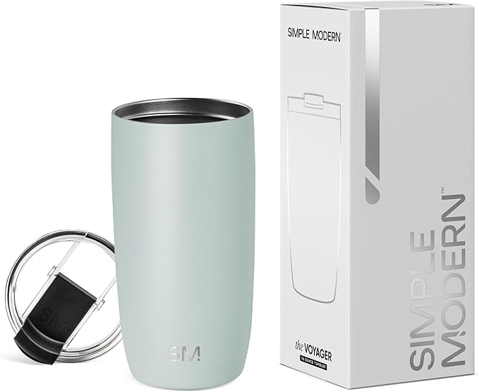 Simple Modern Travel Coffee Mug Tumbler with Flip Lid | Reusable Insulated Stainless Steel Cold Brew Iced Coffee Cup Thermos | Gifts for Women Men Him Her | Voyager Collection | 16oz | Sea Glass Sage