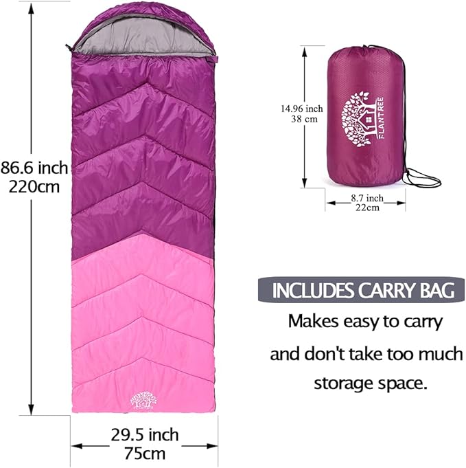 Sleeping Bag 4 Seasons Adults & Kids for Camping Hiking Trips Warm Cool Weather,Lightweight and Waterproof with Compression Bag,Indoors Outdoors Activities