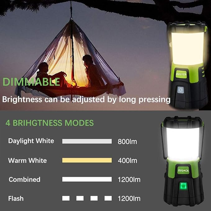 Camping Lantern LED, Super Bright 1200lm Dimmable , 4 Light Modes,Power Bank Waterproof Tent Light, Perfect Work Flashlight for Hurricane, Hiking, Home, Emergency and More