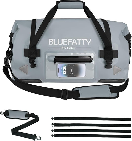 Waterproof Motorcycle Duffel Bag Roll Top Dry Duffel Bag with Quick-fixed Straps for Rafting, Boating, Kayaking, Travel, 50L(Grey)