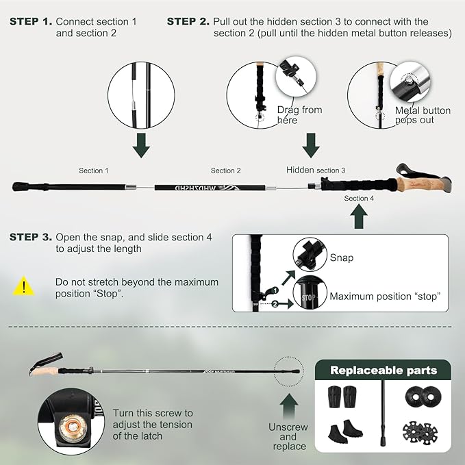 Trekking Poles for Hiking - Walking Sticks for Men, Women, Seniors, 2pc Collapsible Lightweight Aluminum Alloy Hiking Poles for Nordic Walking & Outdoor Adventures