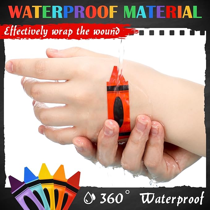 Geiserailie 60 Pcs Back to School Crayon Kids Bandages with Gift Box Self Adhesive Crayon Bandages for Minor Cuts Scrapes Fun First Aid Kit Graduation Gift First Day of School Classroom Party Supplies