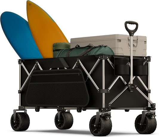 440Lbs Collapsible Wagon Cart,Beach Wagon with Big Wheels,Utility Wagons with Weight Capacity,Heavy Duty with Excellent Steering, Ideal for Camping,Gargen,Transport,Outdoor Sports