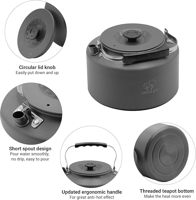 Bulin 1.6L/2.2L Camping Kettle Aluminum Alloy Open Campfire Coffee Tea Pot Fast Heating Outdoor Gear for Boiling Water Ultralight Portable Hiking Picnic Travel