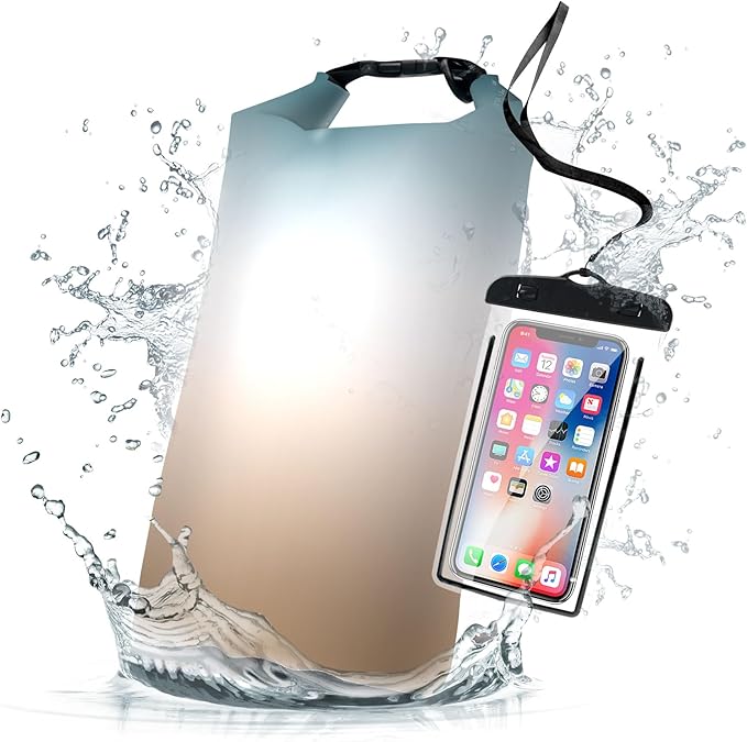 Waterproof Dry Bag - Roll Top Teal Beige Ombre Backpack 5L/10L/20L Floating and Lightweight for Kayaking, Boating, Fishing, Swimming and Camping with Waterproof Phone Case