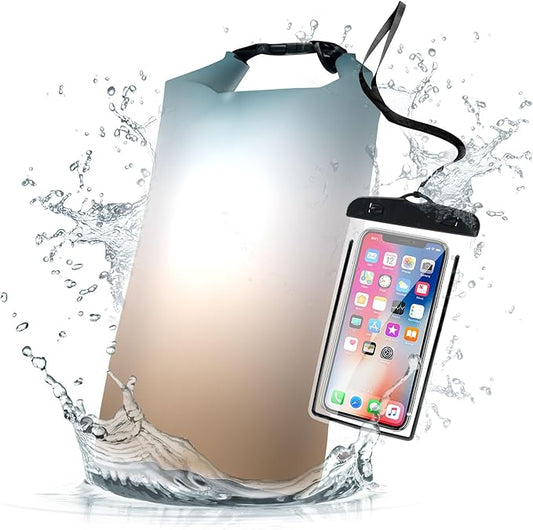 Waterproof Dry Bag - Roll Top Teal Beige Ombre Backpack 5L/10L/20L Floating and Lightweight for Kayaking, Boating, Fishing, Swimming and Camping with Waterproof Phone Case