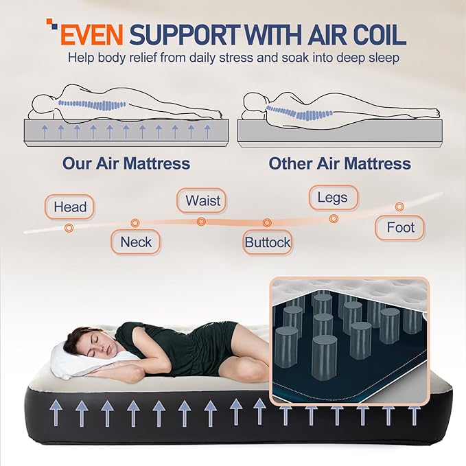 Queen Size Air Mattress with Built-in Pump, Inflatable Bed Blow Up Mattress for Camping