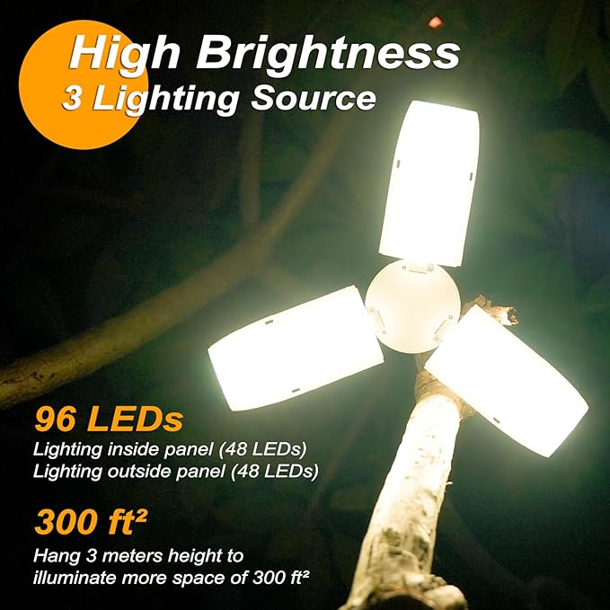 LED Camping Lantern Rechargeable, Foldable Camping Light with 96 LEDs,5000mAh Tent Light with Stepless Dimming,IPX4 Waterproof Lantern for Power Outages,Emergency,Outdoor,Camping Gear